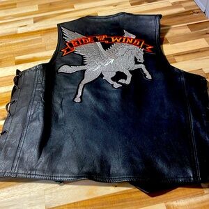 Leather Biker Vest. Size 40 Custom Vintage HD patch professionally sewn on patch